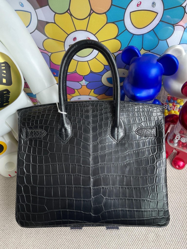 Hermès（爱马仕）Birkin 铂金包 Crocodile matt 雾面鳄鱼 ck89 黑色 Noir 银扣 30cm 顶级手缝