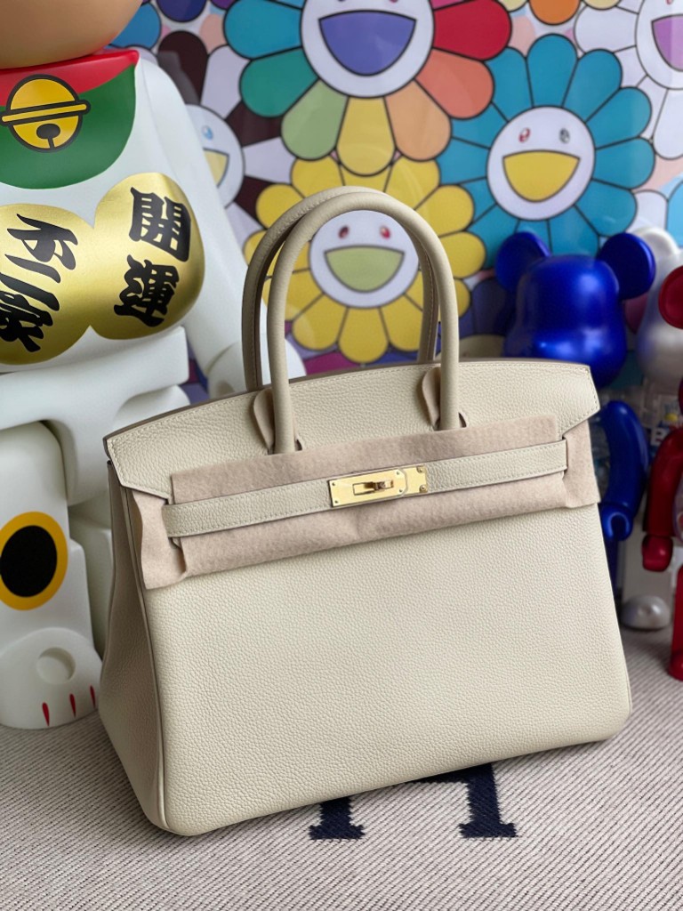 Hermès（爱马仕）Birkin 铂金包 原厂小牛皮 Togo ck10 奶昔白 Craie 金扣 30cm 顶级手缝