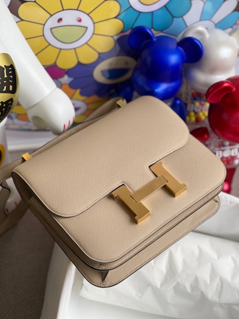 Hermès（爱马仕）Constance 空姐包 Epsom 原厂掌纹皮 S2 风衣灰 trench 金扣 24cm 顶级手缝
