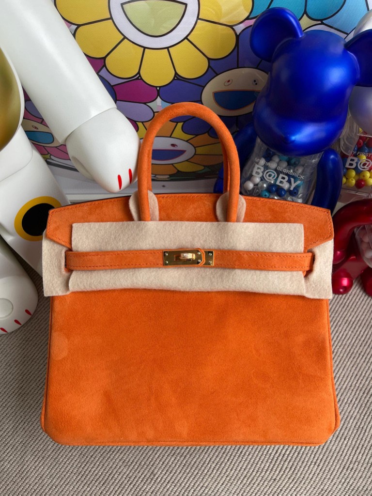 Hermès（爱马仕）Birkin 铂金包 麂皮 橙色 orange 金扣 25cm 顶级手缝