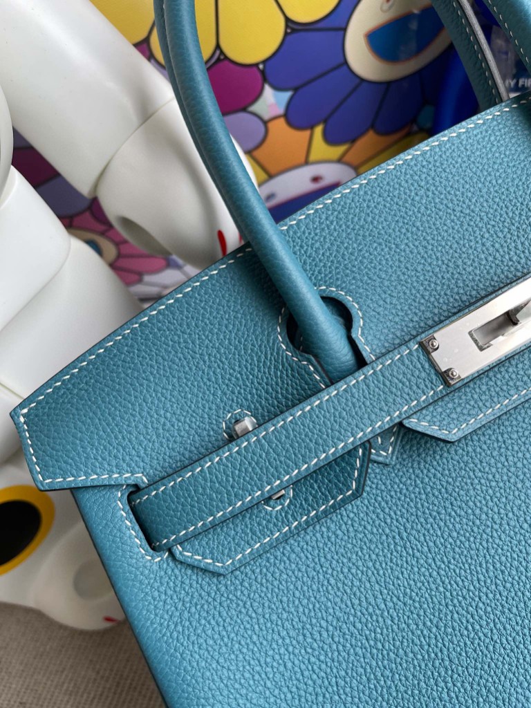 Hermès（爱马仕）Birkin 铂金包 原厂小牛皮 Togo ck75 牛仔蓝 Blue jean 银扣 30cm 顶级手缝