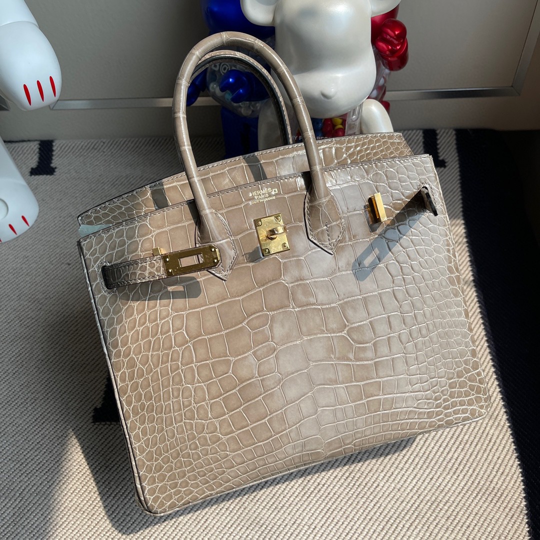 Hermès（爱马仕）Birkin 铂金包 Alligator shiny 亮面鳄鱼 ck81 斑鸠灰 金扣 25cm 顶级手缝