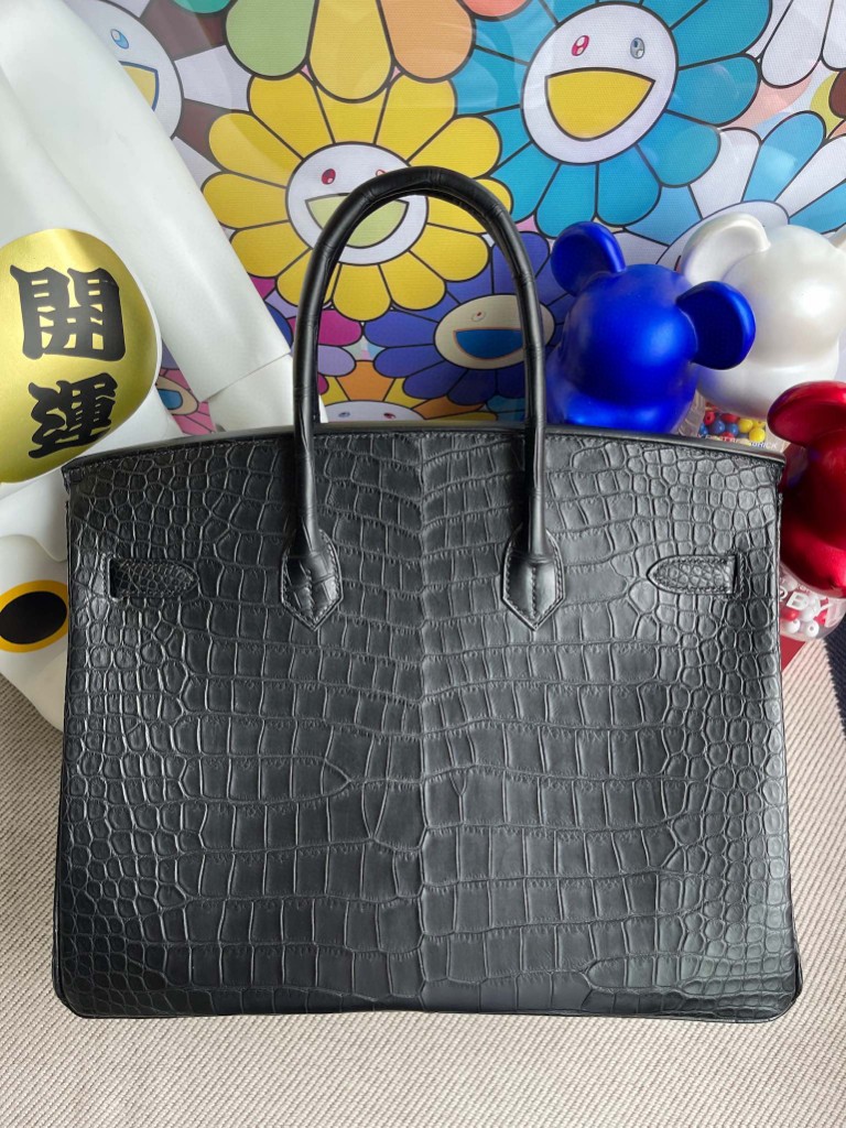 Hermès（爱马仕）Birkin 铂金包 Porosus matt 雾面湾鳄 ck89 黑色 Noir so black 35cm