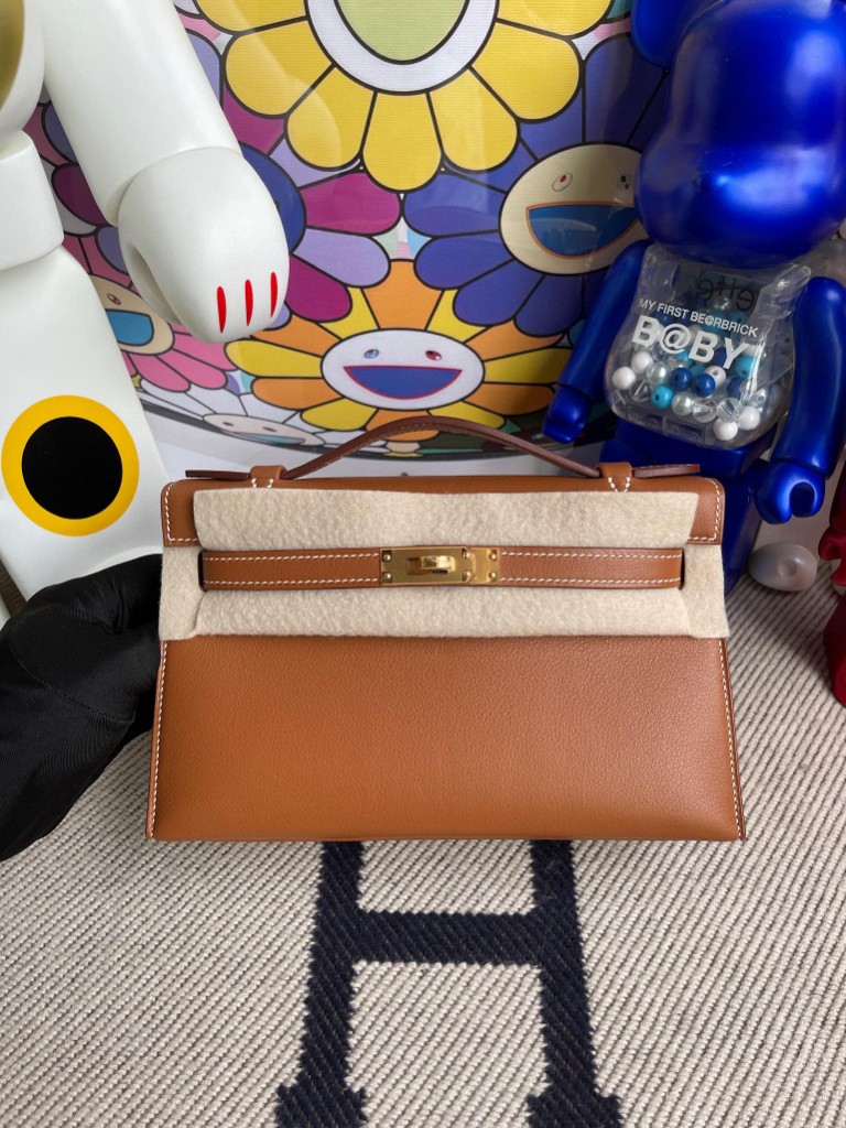 Hermès（爱马仕）Mini kelly pochette 22cm Swift ck37 金棕色 gold 金扣 手拿包 晚宴包