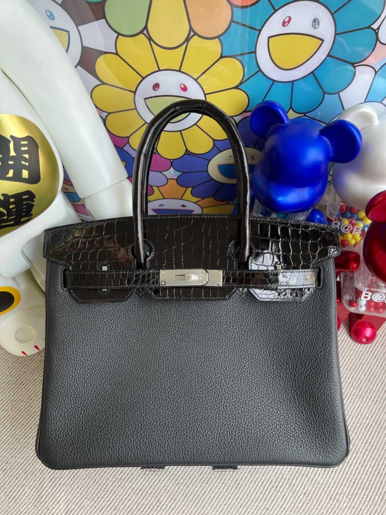 Hermès（爱马仕）Touch 系列 Birkin 铂金包 黑色 亮面两点鳄鱼 银扣 30cm 顶级手缝