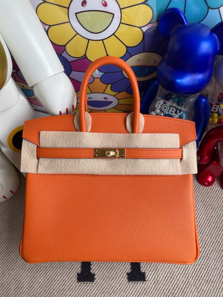 Hermès（爱马仕）Birkin 铂金包 epsom 原厂掌纹皮 93 橙色 Orange 金扣 25cm 顶级手缝