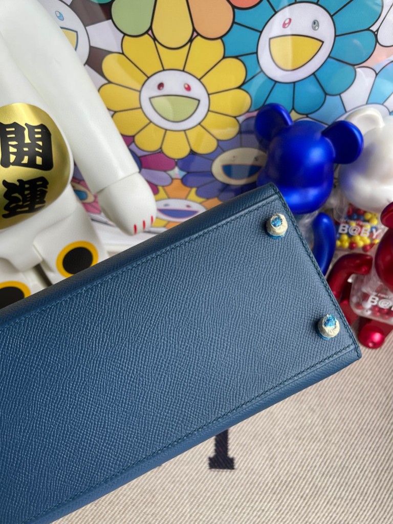 Hermès（爱马仕）Kelly 凯莉包 Epsom 原厂掌纹皮 S4 深邃蓝 deep blue 金扣 28cm 顶级手缝