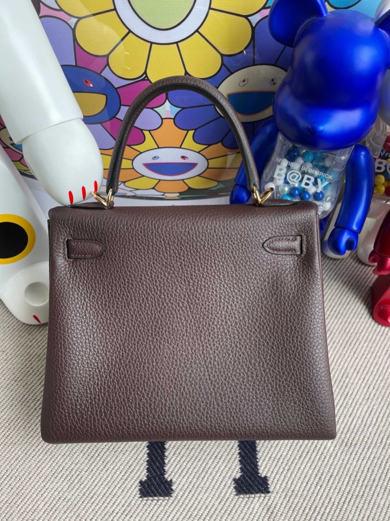 Hermès（爱马仕）Kelly 凯莉包 原厂小牛皮 togo 乌木色 金扣 25cm 顶级手缝