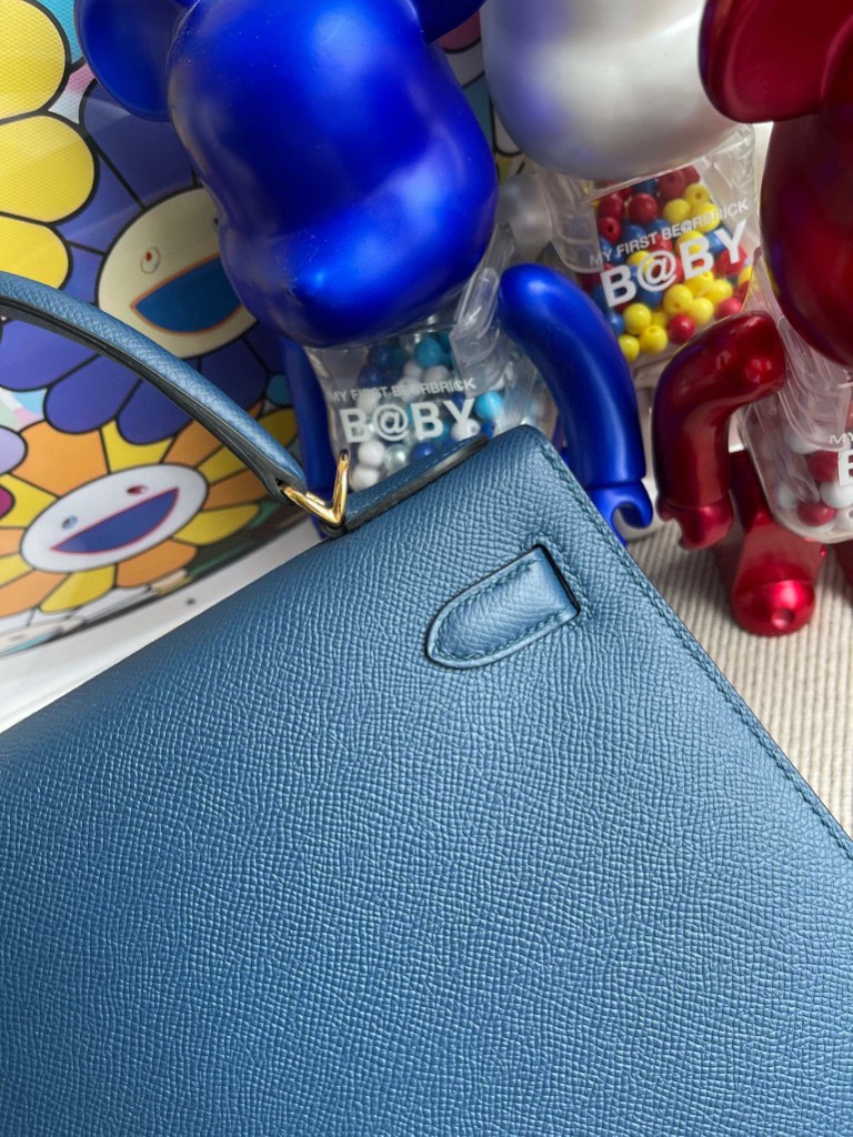 Hermès（爱马仕）Kelly 凯莉包 Epsom 原厂掌纹皮 S4 深邃蓝 deep blue 金扣 28cm 顶级手缝