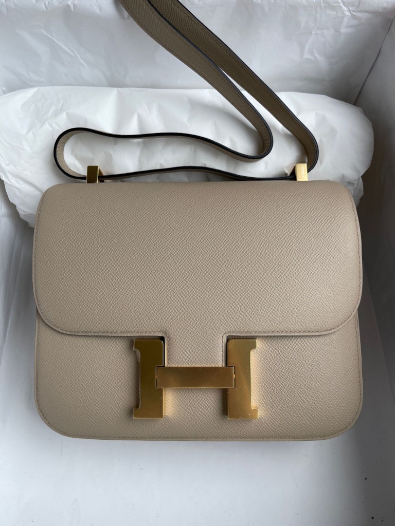 Hermès（爱马仕）Constance 空姐包 Epsom 原厂掌纹皮 S2 风衣灰 trench 金扣 24cm 顶级手缝