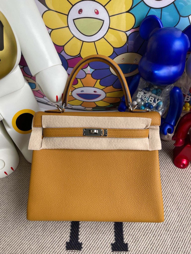 Hermès（爱马仕）Kelly 凯莉包 原厂小牛皮 togo 2S 芝麻色 Sesame 银扣 25cm 顶级手缝