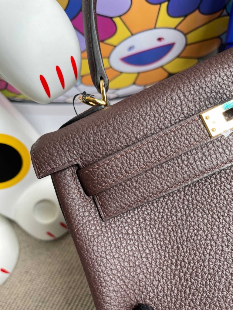 Hermès（爱马仕）Kelly 凯莉包 原厂小牛皮 togo 乌木色 金扣 25cm 顶级手缝