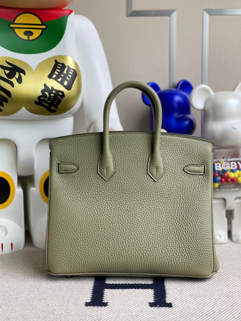 Hermès（爱马仕）Birkin 铂金包 原厂小牛皮 Togo 鼠尾绿 银扣 25cm 顶级手缝