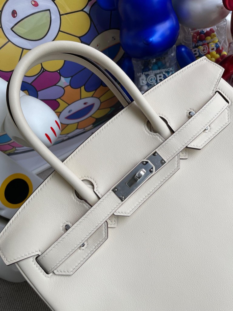 Hermès（爱马仕）Birkin 铂金包 Swift皮 nata 奶昔白 银扣 30cm 顶级手缝