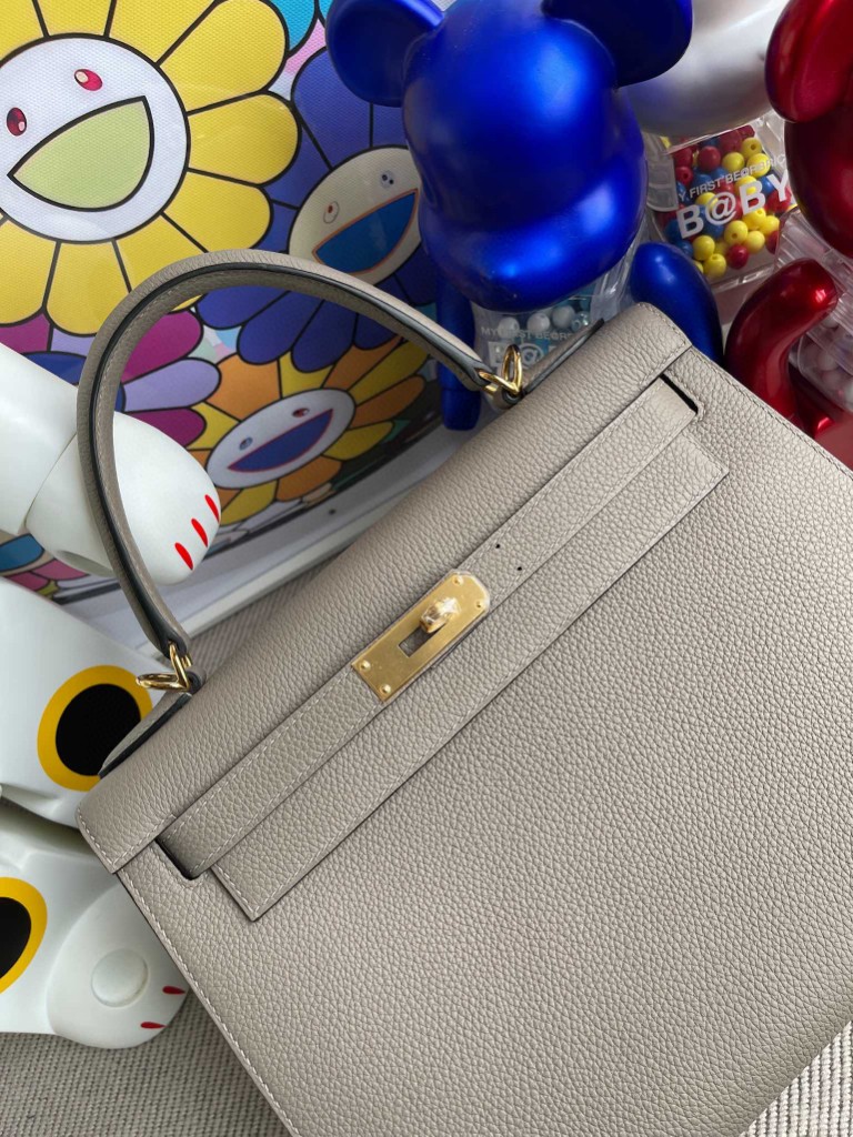 Hermès（爱马仕）Kelly 凯莉包 原厂小牛皮 togo M8 沥青灰 金扣 28cm 顶级手缝