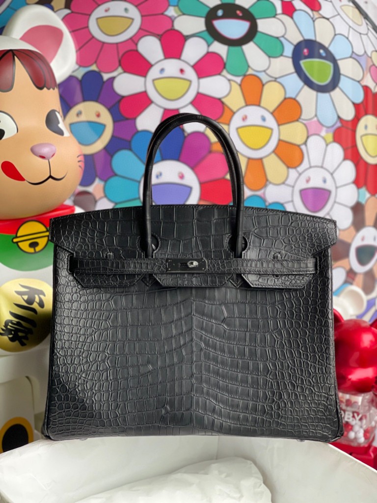 Hermès（爱马仕）Birkin 铂金包 Porosus matt 雾面湾鳄 ck89 黑色 Noir so black 35cm