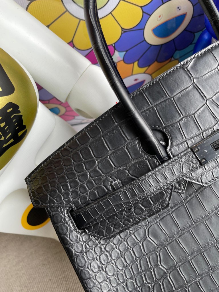 Hermès（爱马仕）Birkin 铂金包 Porosus matt 雾面湾鳄 ck89 黑色 Noir so black 35cm