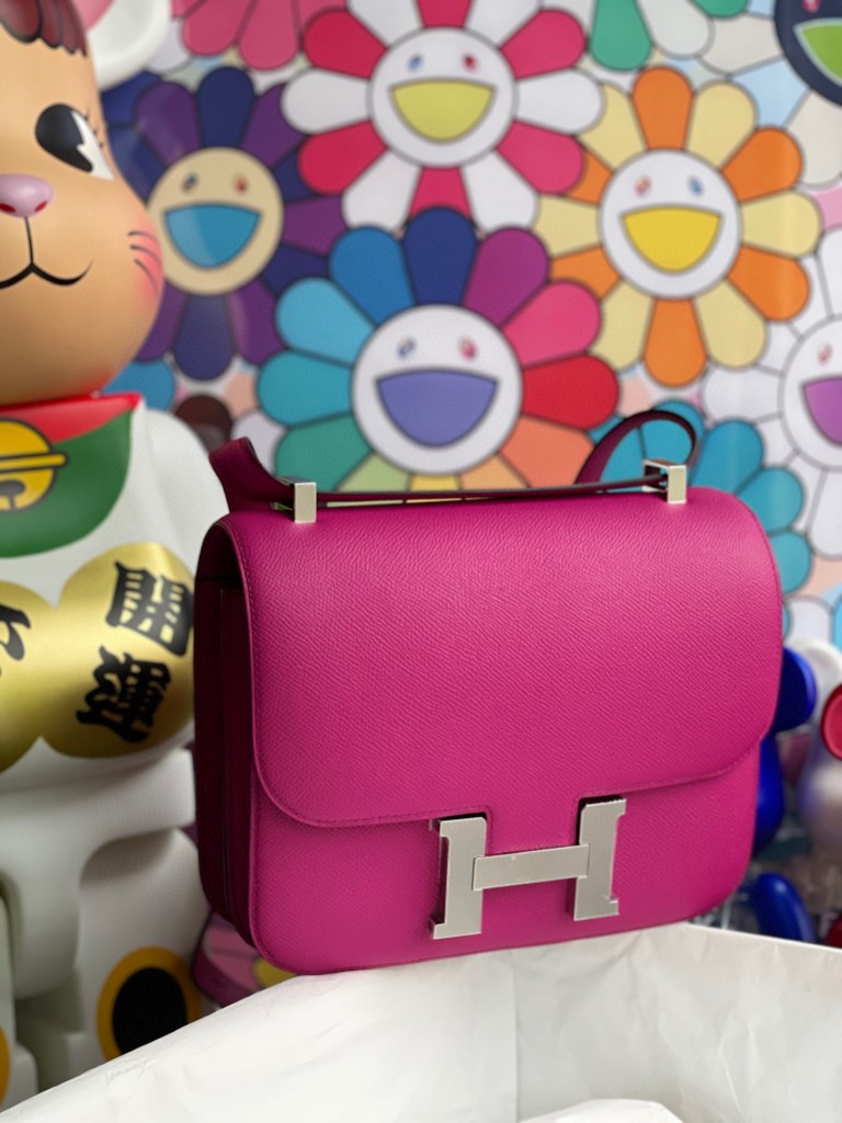 Hermès（爱马仕）Constance 空姐包 Epsom 原厂掌纹皮 L3 玫瑰紫 rose purple 银扣 24cm  现货