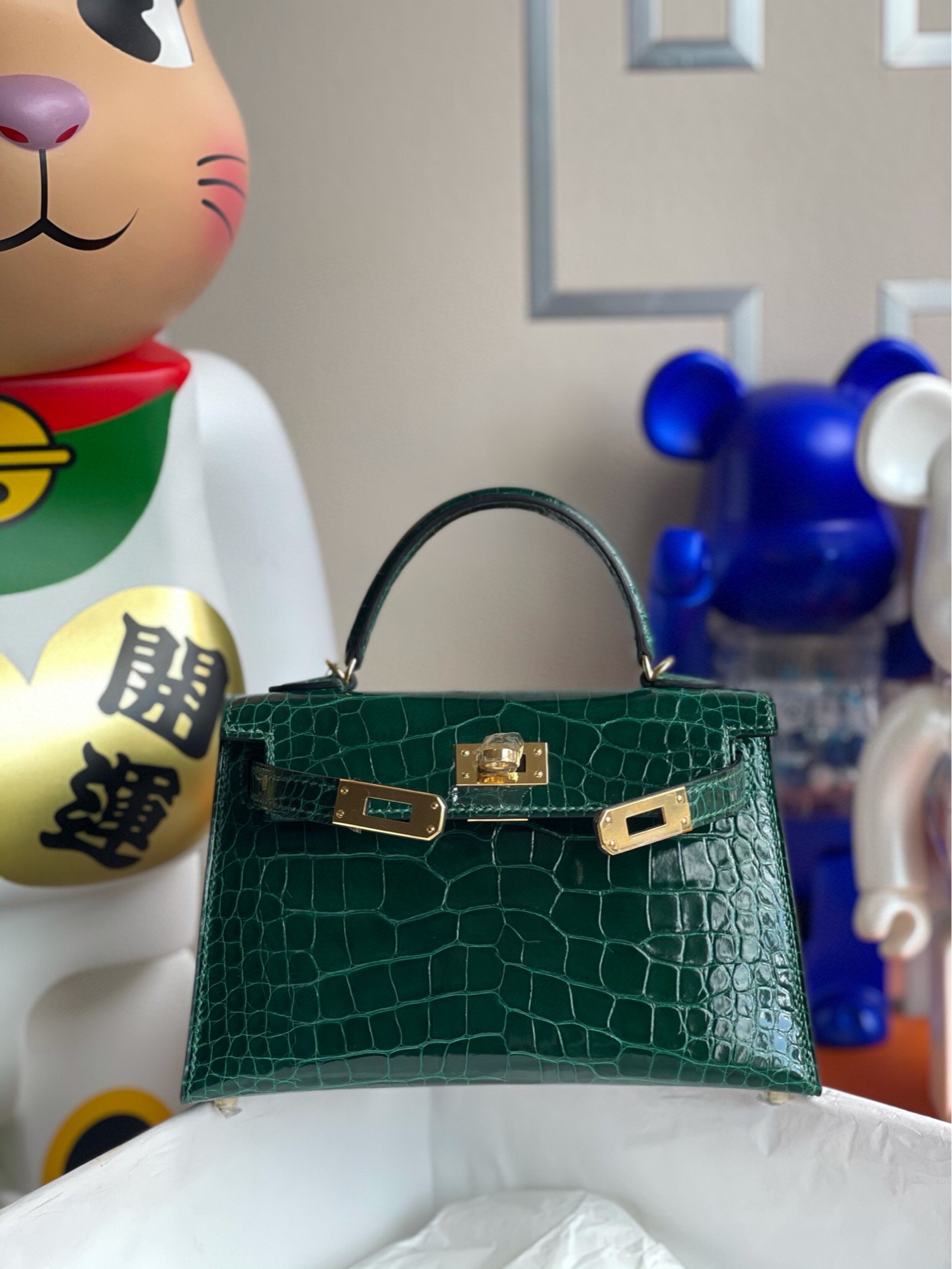 Hermès（爱马仕）Mini kelly ll Alligator shiny 亮面鳄鱼 ck67 祖母绿 金扣 顶级手缝 现货