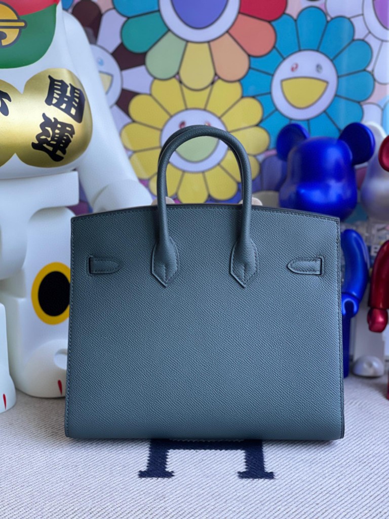 Hermès（爱马仕）Birkin 铂金包 Epsom 原厂掌纹皮灰 绿色 银扣 25cm 顶级手缝