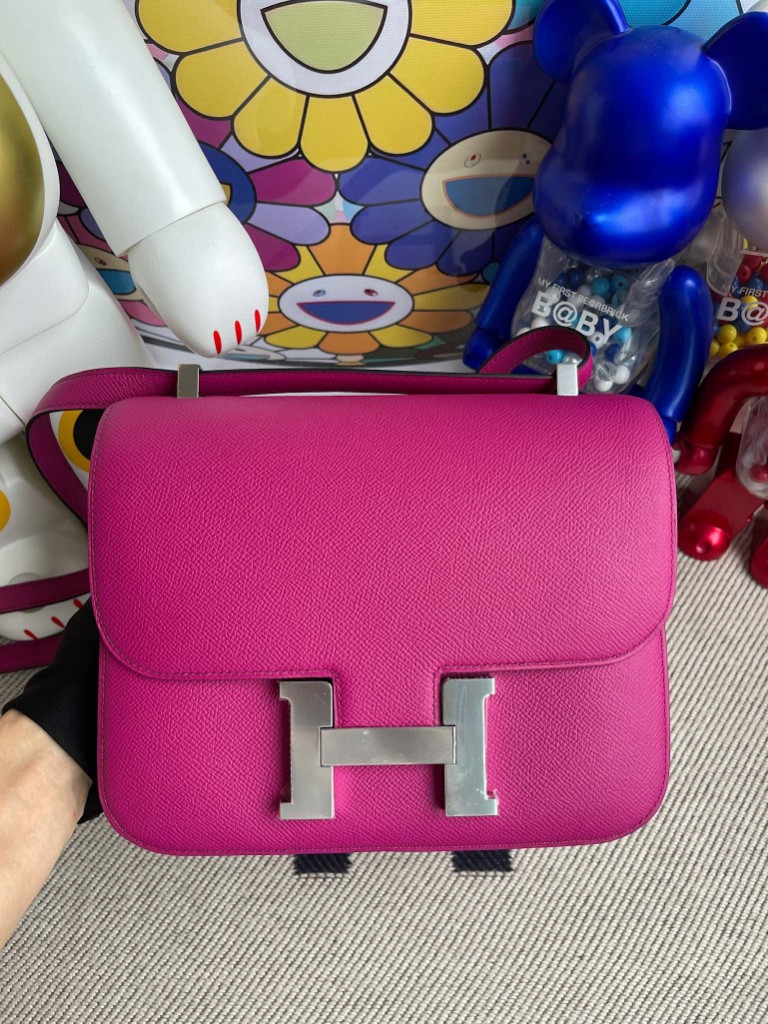 Hermès（爱马仕）Constance 空姐包 Epsom 原厂掌纹皮 L3 玫瑰紫 rose purple 银扣 24cm  现货