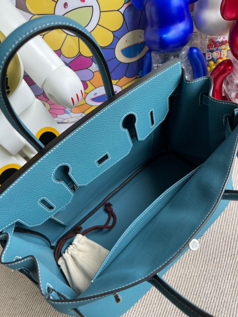 Hermès（爱马仕）Birkin 铂金包 原厂小牛皮 Togo ck75 牛仔蓝 Blue jean 银扣 30cm 顶级手缝