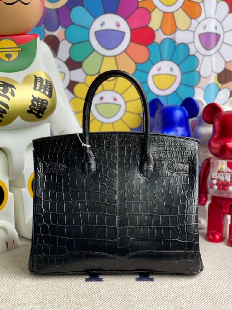 Hermès（爱马仕）Birkin 铂金包 Crocodile matt 雾面鳄鱼 ck89 黑色 Noir 银扣 30cm 顶级手缝