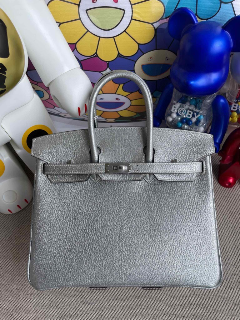 Hermès（爱马仕）Birkin 铂金包 Chevre 山羊皮 银色 银扣 25cm 顶级手缝