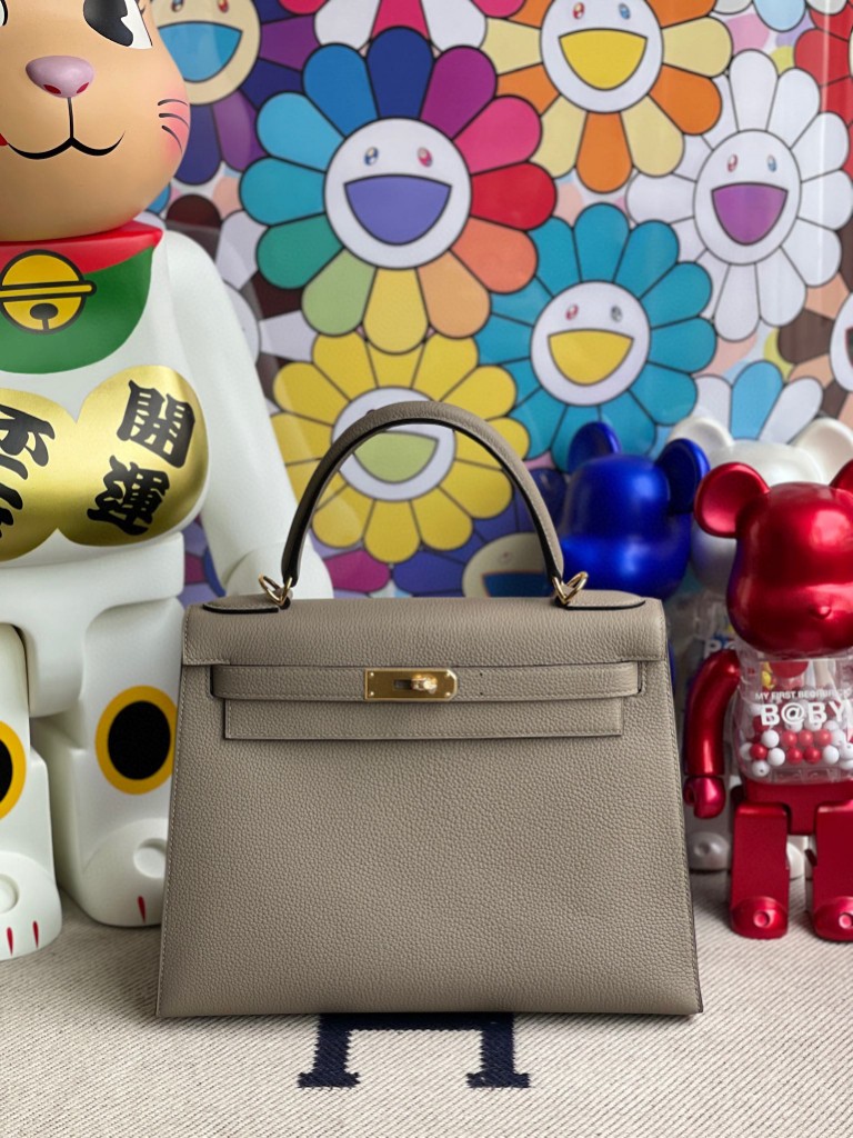 Hermès（爱马仕）Kelly 凯莉包 原厂小牛皮 togo M8 沥青灰 金扣 28cm 顶级手缝