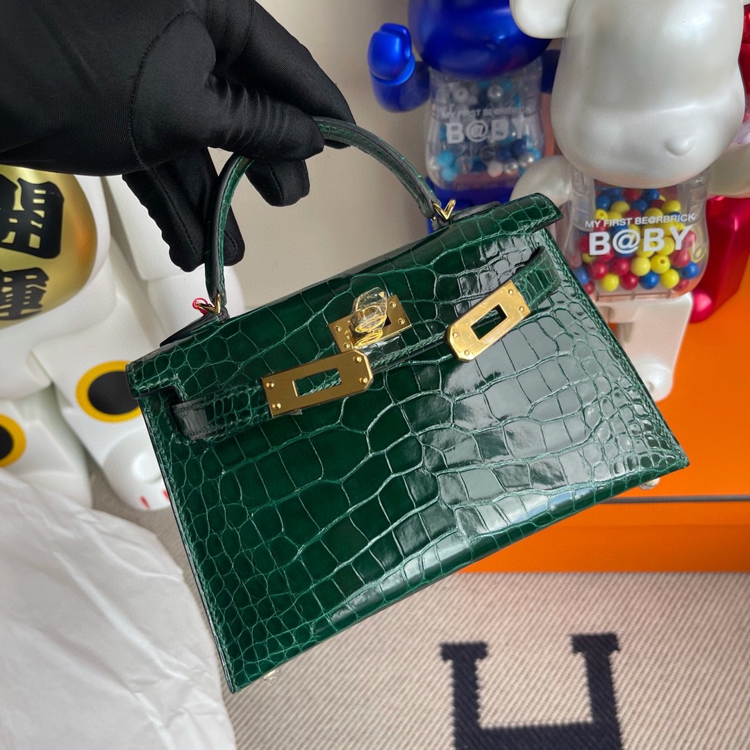 Hermès（爱马仕）Mini kelly ll Alligator shiny 亮面鳄鱼 ck67 祖母绿 金扣 顶级手缝 现货