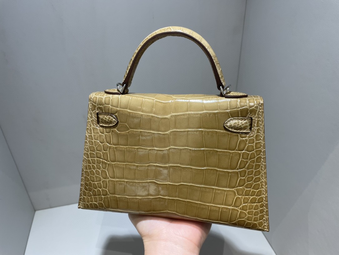 Hermès（爱马仕）Mini kelly ll Alligator shiny 亮面鳄鱼 奶茶色 金扣 顶级手缝 现货
