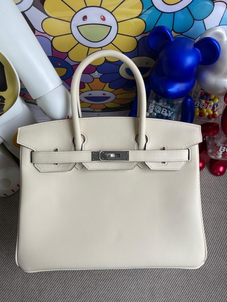 Hermès（爱马仕）Birkin 铂金包 Swift皮 nata 奶昔白 银扣 30cm 顶级手缝