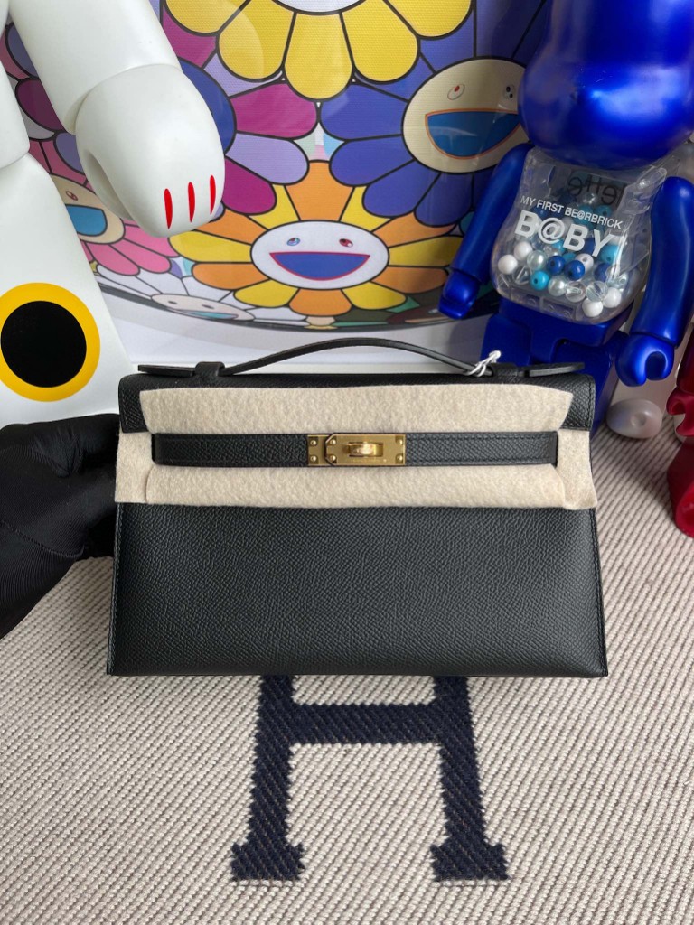Hermès（爱马仕）Mini kelly pochette 22cm Epsom 原厂掌纹皮 ck89 黑色 Noir 金扣 顶级手缝 手拿包 晚宴包