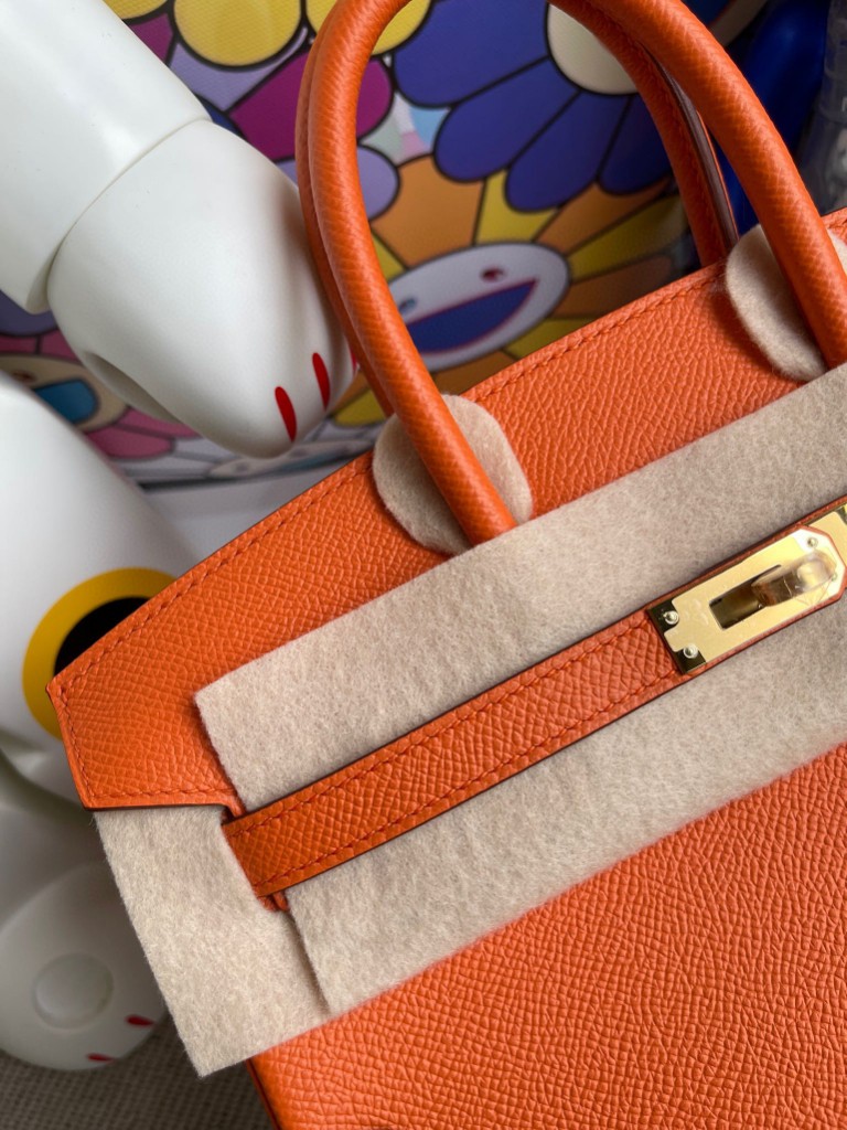 Hermès（爱马仕）Birkin 铂金包 epsom 原厂掌纹皮 93 橙色 Orange 金扣 25cm 顶级手缝