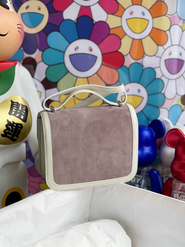 Hermès（爱马仕）Constance 空姐包 麂皮 swift 奶白 银扣 18cm 顶级手缝 定制