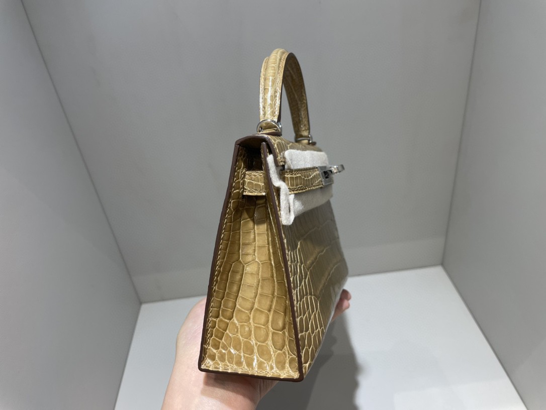 Hermès（爱马仕）Mini kelly ll Alligator shiny 亮面鳄鱼 奶茶色 金扣 顶级手缝 现货