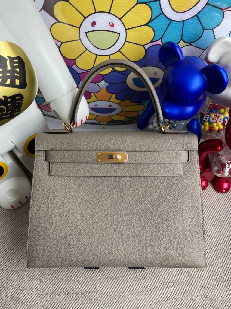 Hermès（爱马仕）Kelly 凯莉包 原厂小牛皮 togo M8 沥青灰 金扣 28cm 顶级手缝