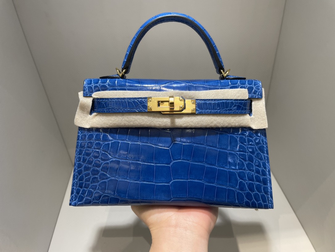 Hermès（爱马仕）Mini kelly ll Alligator shiny 亮面鳄鱼 7Q 希腊蓝 金扣 顶级手缝 现货