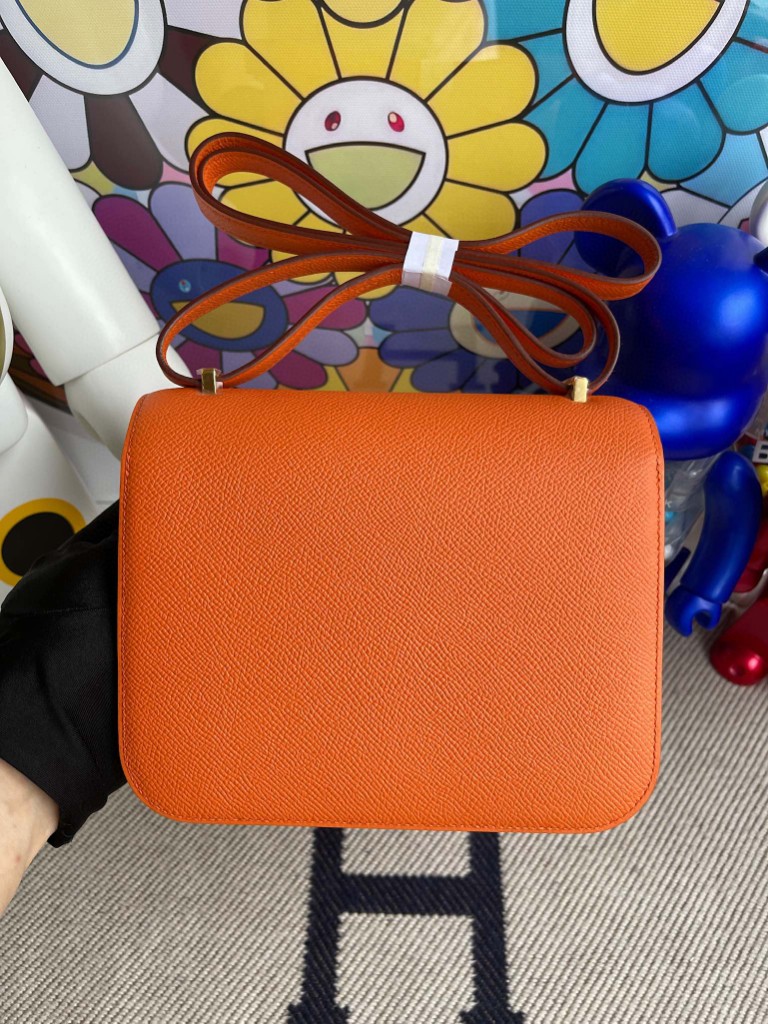 Hermès（爱马仕）Constance 空姐包 Epsom 原厂掌纹皮 93 橙色 Orange 金扣 18cm 顶级手缝