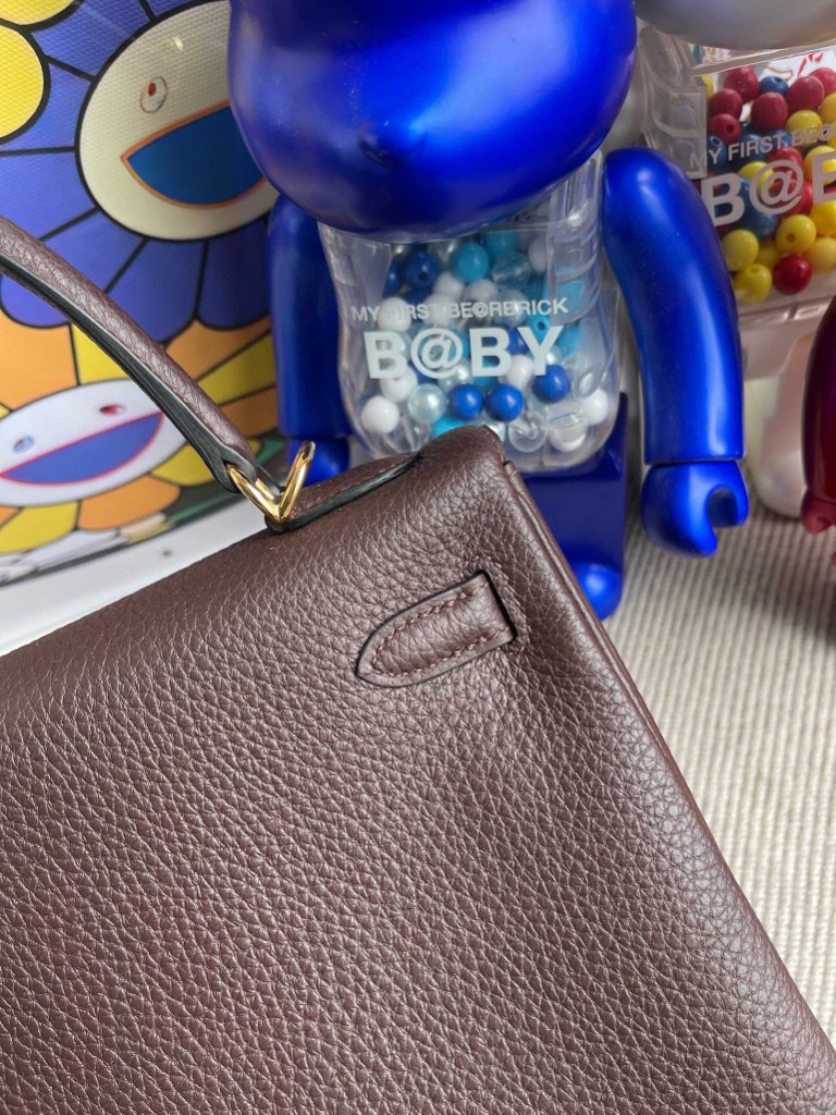 Hermès（爱马仕）Kelly 凯莉包 原厂小牛皮 togo 乌木色 金扣 25cm 顶级手缝