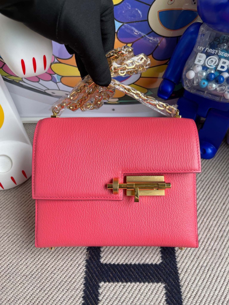 Hermès（爱马仕）Verrou 插销包 Chevre 山羊皮 8W 唇膏粉 rose azalee 金扣 17cm 顶级手缝 现货