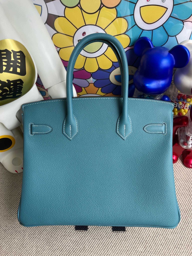 Hermès（爱马仕）Birkin 铂金包 原厂小牛皮 Togo ck75 牛仔蓝 Blue jean 银扣 30cm 顶级手缝