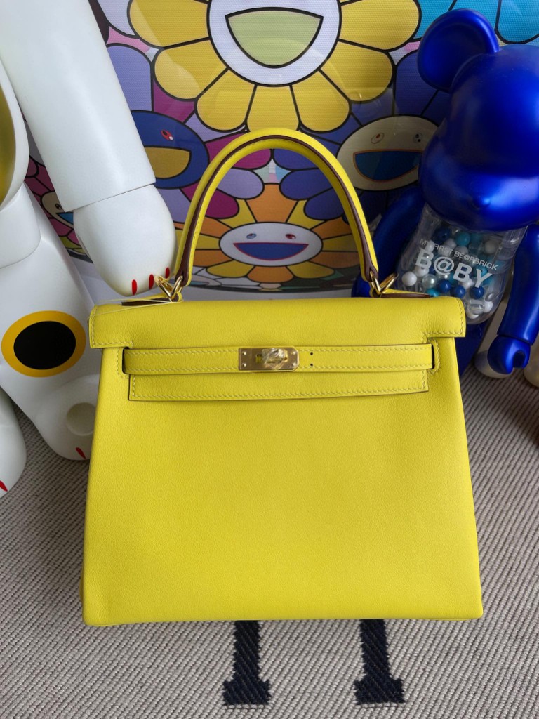 Hermès（爱马仕）Kelly 凯莉包 Swift 9R 柠檬黄 金扣 25cm 顶级手缝