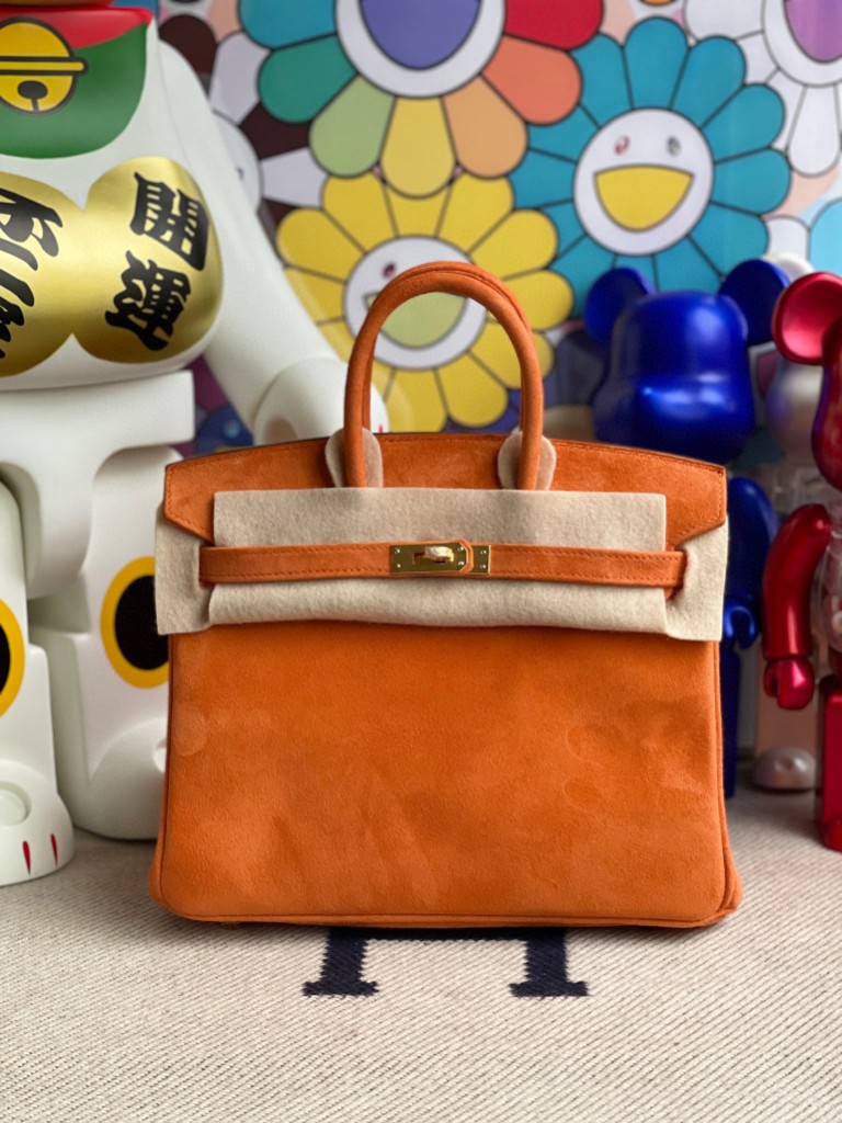 Hermès（爱马仕）Birkin 铂金包 麂皮 橙色 orange 金扣 25cm 顶级手缝