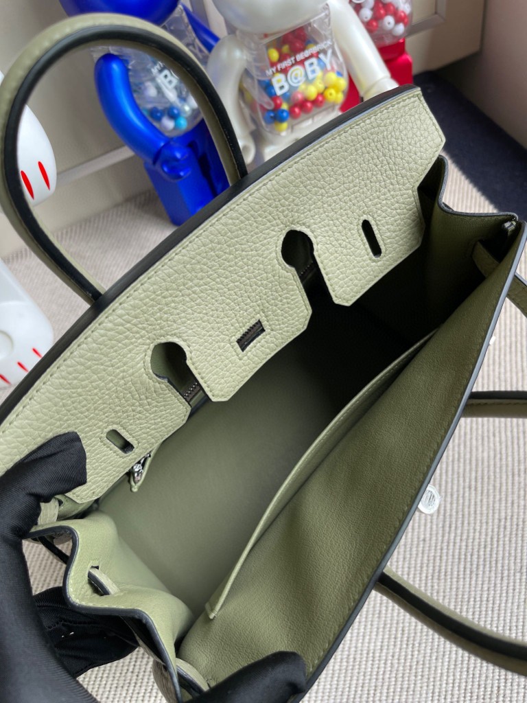 Hermès（爱马仕）Birkin 铂金包 原厂小牛皮 Togo 鼠尾绿 银扣 25cm 顶级手缝