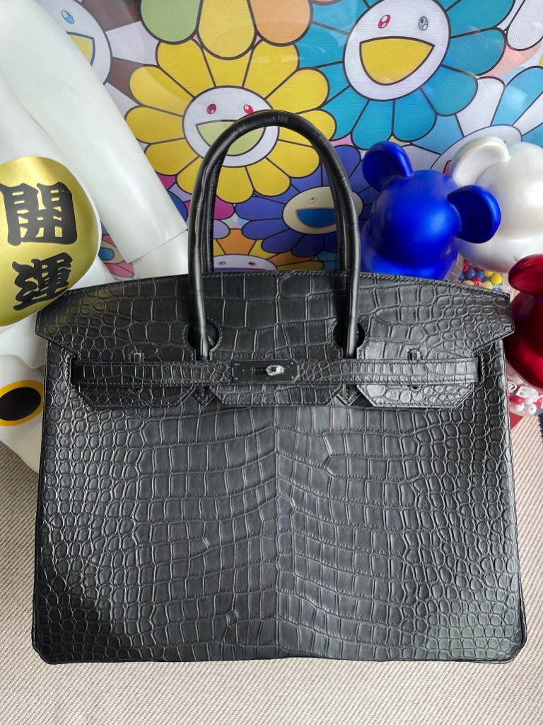 Hermès（爱马仕）Birkin 铂金包 Porosus matt 雾面湾鳄 ck89 黑色 Noir so black 35cm