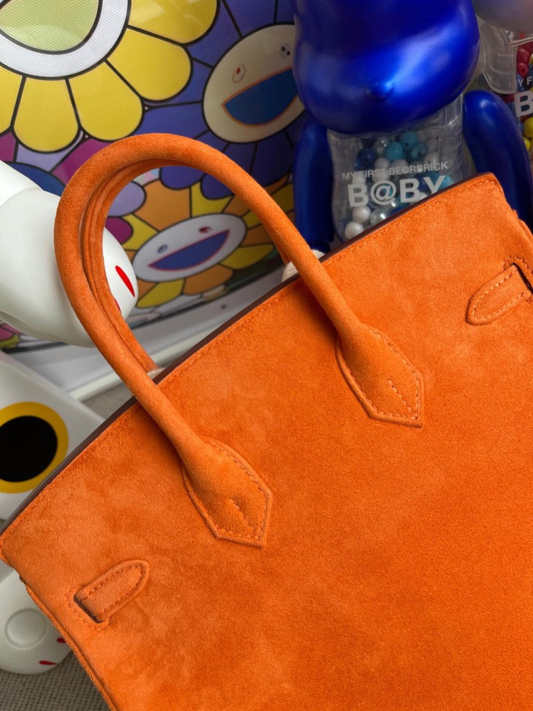 Hermès（爱马仕）Birkin 铂金包 麂皮 橙色 orange 金扣 25cm 顶级手缝
