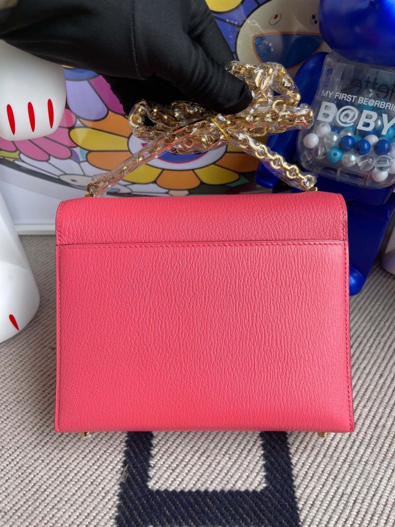 Hermès（爱马仕）Verrou 插销包 Chevre 山羊皮 8W 唇膏粉 rose azalee 金扣 17cm 顶级手缝 现货