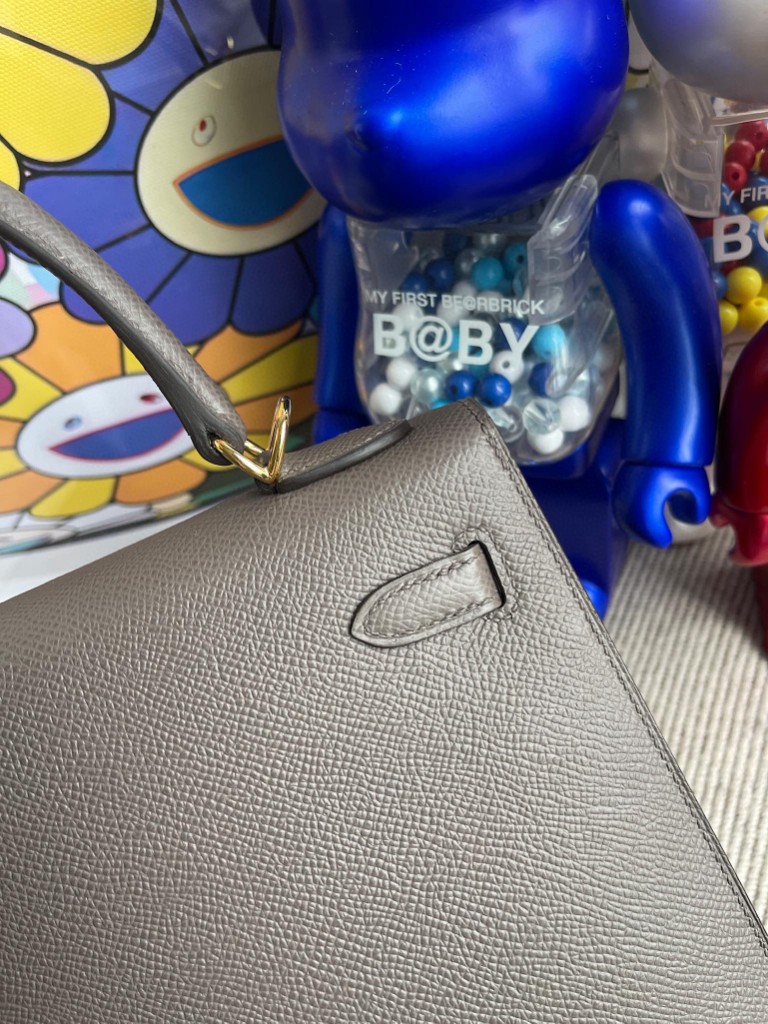 Hermès（爱马仕）Kelly 凯莉包 Epsom 原厂掌纹皮 etain 锡器灰 金扣 25cm 顶级手缝