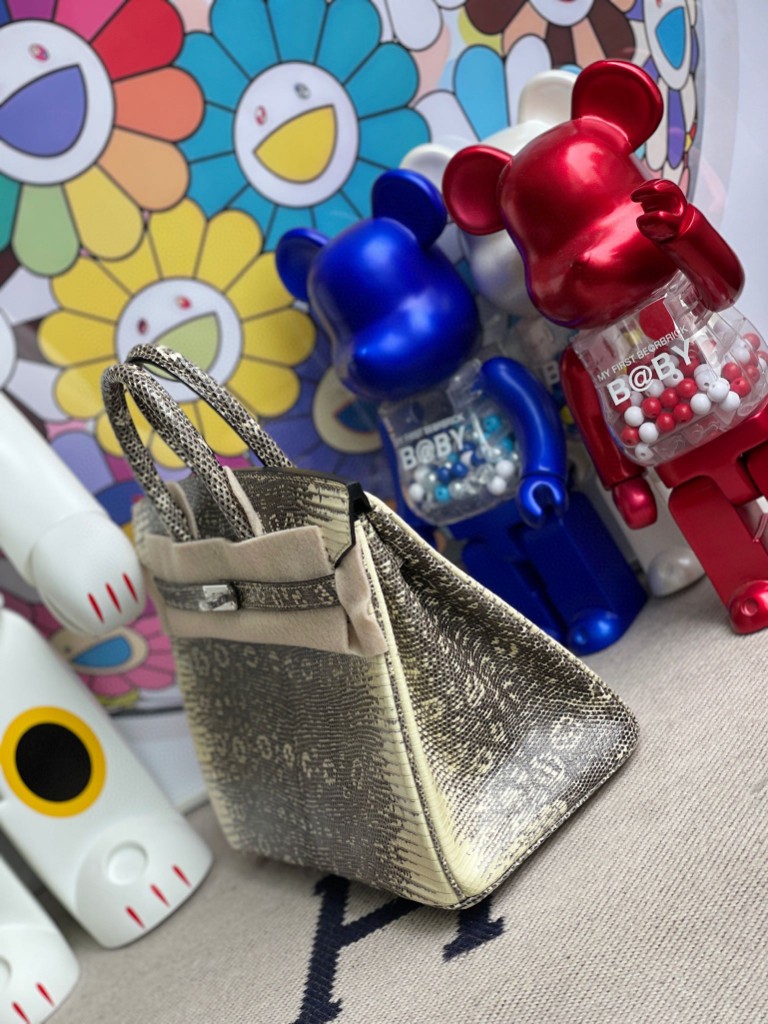 Hermès（爱马仕）Birkin 铂金包 Lizard 进口亮面蜥蜴 原色 小喜马拉雅色 银扣 25cm 顶级手缝
